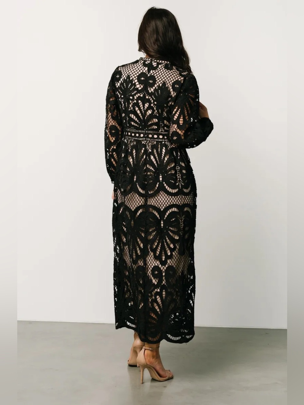 Baltic Born Eldora Black Lace Long-Sleeve Midi Dress - Picture 4 of 7